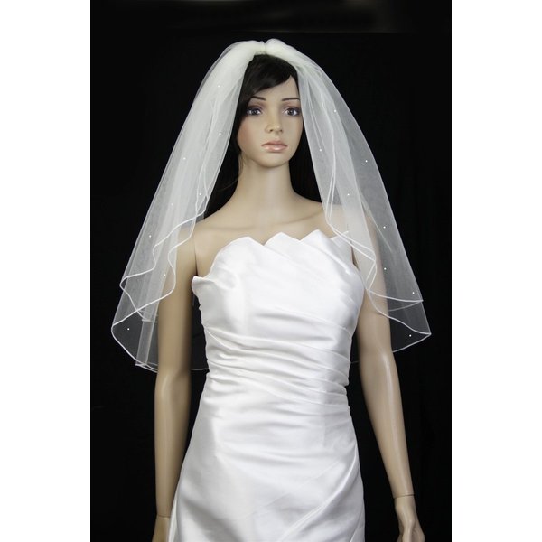 Bridal Veil Ivory 2 Tiers Elbow Length Pencil Edge With Scattered Rhinestones