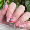 Pikabows Press On Nails Long Almond Heart Rainbow Stripe LGBT Fake Nails Acrylic False Nail Tips Kit Glue on Nails for Women
