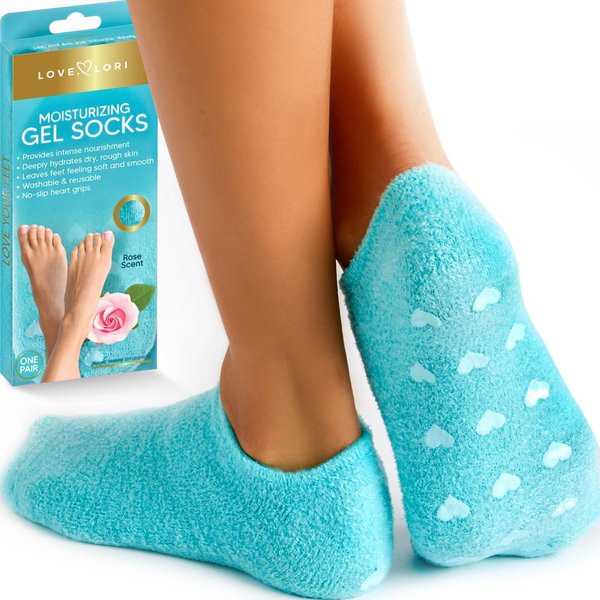 LOVE, LORI Moisturizing Socks & Gel Socks for Dry Cracked Feet - Foot Care Heel Socks Cracked Heel Repair Treatment Healthy Feet Stocking Stuffers for Women (Fits up to Women Size 8.5)