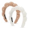 Wecoe 2pcs Pearl Skincare Headbands For Washing Face White Khaki Fluffy Spa Headbands Makeup Headband Face Wash Puffy Sponge Bubble Headband Hair Accessories For Women Girls Kids Teens Gifts