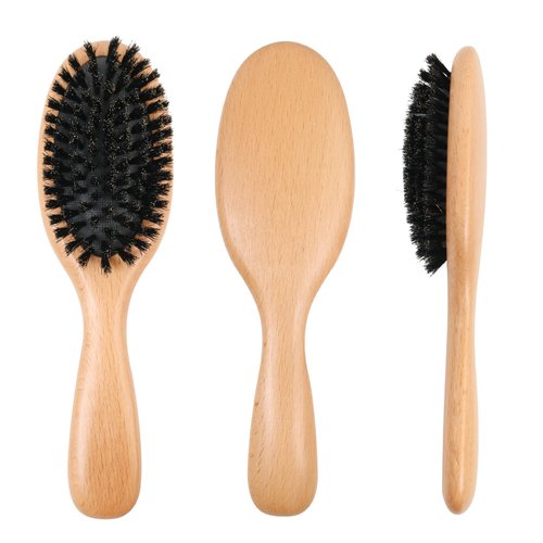 OWIIZI 100% Boar Bristle Hair Brush Set for Women & Mens Soft Natural Boar Bristle Wooden Detangler Brush and Comb Set for Long Curly Fine Hair