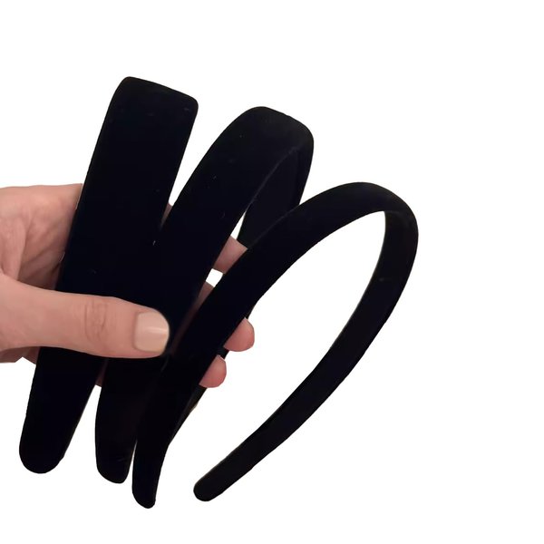 AUDTOPE 3Pcs Black Velvet Padded Headbands for Women, Solid Soft Simple Headband for Girls Plain Velvet Hair Band Hoop No Teeth Thick Head Bands Hoops for Teen Girls Hair Accessories for Women Girls