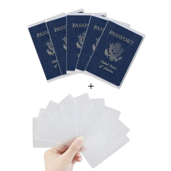 Owfeel 5pcs Frosted Plastic Passport Cover Passport Protector+10pcs Clear Plastic ID Credit Card Holder