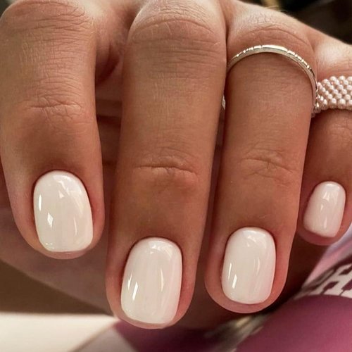 GLAMERMAID Press on Nails Extra Short-Pure White Fake Nails Short Squoval, Natural Round Square Glue on Nails Glossy Gel, Acrylic Dark False Nail Kits for Women, Reusable Stick on Full Cover Oval Nail