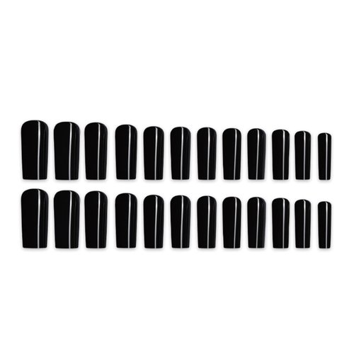 Hkanlre Black Press on Nails Long Fake Nails Square Full Cover Soild False Nails for Women and Girls 24PCS