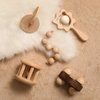 Wooden Baby Toys for Babies 0-6 Mounths, Wooden Rattles Grasping Toys Set, Montessori Wood Baby Push Car and Handbells，Interlocking Dics Toys, Wooden Toy for Newborn Infant Baby Gifts, 5 PCS