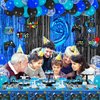 Video Game 9th Birthday Party Decorations Blue Black Cheers to Level 9 Banner Hanging Swirls Balloons Garland Arch Foil Curtains Backdrops Tablecloth Kit for Boys 9 Years Old Game Controller Supplies