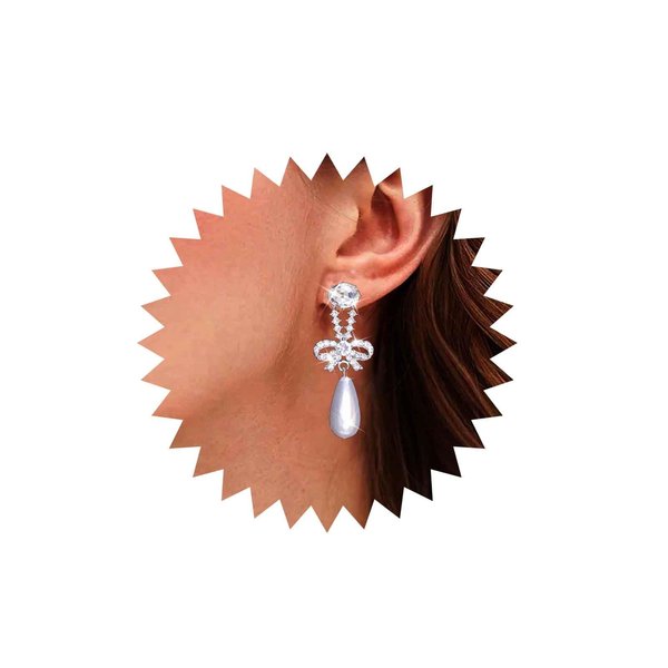 Sttiafay Vintage Teardrop Pearl Dangle Earrings Long Cz Pearl Drop Earrings Silver Crystal Bow Stud Earrings Rhinestone Pearl Bridal Earrings Jewelry for Women and Girls