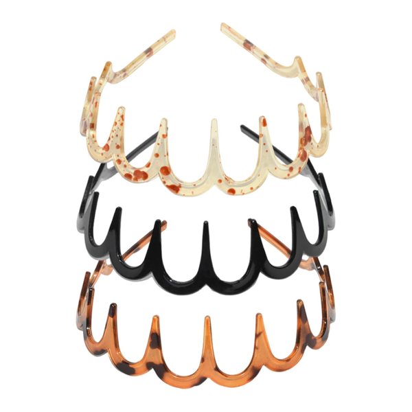 3Pack Zig Zag Headbands Hair Band Men Headband Metal Bands Fashion With Teeth - Wavy for Women's Girls Accessory Sports Hairband Unisex Head Hoop with Elastic Non Slip Wavy Teeth (Brown, 5.9inch)