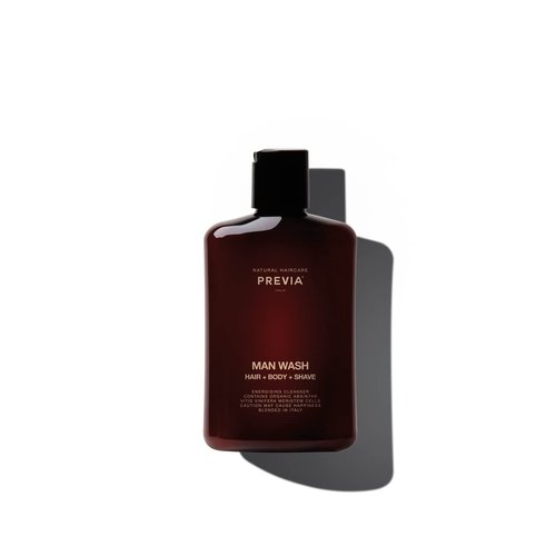 PREVIA Man Wash 3-in-1 Cleanser - Hair Shampoo, Body Wash, and Shaving Conditioner (8.45 oz)