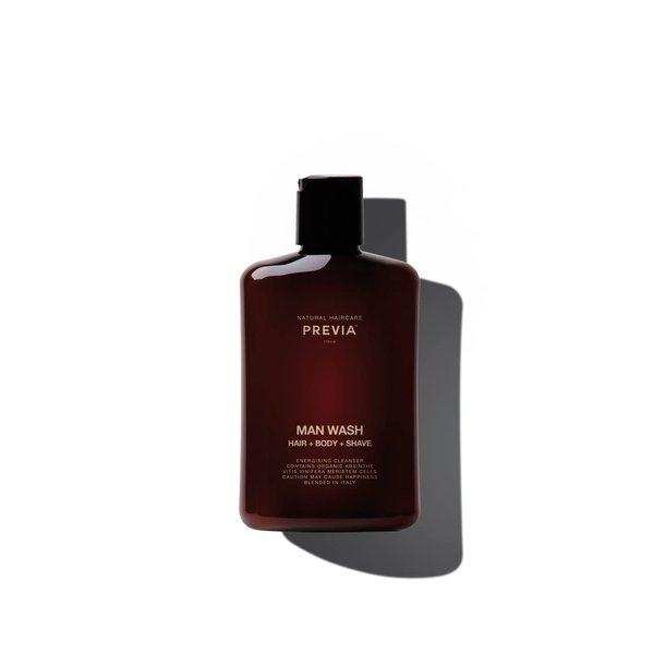 PREVIA Man Wash 3-in-1 Cleanser - Hair Shampoo, Body Wash, and Shaving Conditioner (8.45 oz)