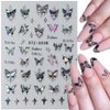 6Sheet Shiny Butterfly Nail Art Sticker,3D Holographic Black Pink Butterfly Nail Stickers Embossed Pendant Butterfly Design Nail Decals Stars Heart Nail Sticker for Women DIY Nail Art Decoration