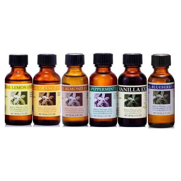 Bakto Flavors Classic-Almond, Lemon, Orange, Vanilla Peppermint, Blueberry - 6-(1 FL OZ) Bottles