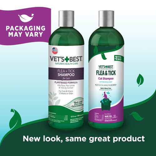 Vet's Best Flea & Tick Shampoo for Cats - Premium Flea and Tick Treatment for Cats - Plant-Based Ingredients - Certified Natural Oils - 12 oz