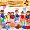 24 Pieces Western Cowboy Hat Set, Felt Cowboy Themed Party Hats with Paisley Bandanas for Adult Kids Cowboy Costume Party (Brown, Red, Blue)