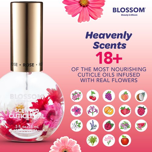 Blossom Hydrating, Moisturizing, Strengthening, Scented Cuticle Oil, Infused with Real Flowers, Made in USA, 0.42 fl. oz, Rose