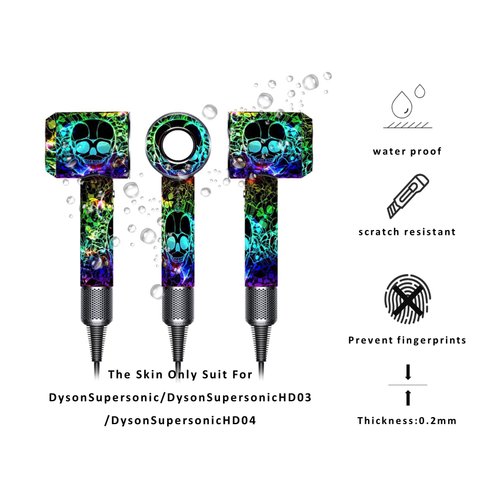 Skin Stickers Compatible with Dyson Hairdryer, Hairdryer Skin Decals，Protective Film Wrap Cover for Hair Dryer HD01 HD02 HD03（Green Skull）