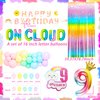 LaVenty 57 PCS Rainbow On Cloud 9 Balloons On Cloud 9 Birthday Decoration On Cloud 9 Cake Topper Nine Years Old Birthday Balloon On Cloud 9 Party Supplies Cloud Balloon