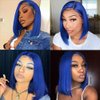 Pre Plucked 13X4 Straight Blue Bob Wig Human Hair HD Lace Frontal Wigs With Baby Hair Natural Hairline 100% Unprocessed Human Hair HD Transparent Lace Frontal Blunt Cut Blue Bob Wigs For Black Women