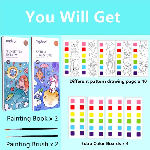 Pocket Watercolor Painting Book, 2 Sets Watercolor Paint Bookmark, Travel Pocket Watercolor Kit Beginner Friendly, Improve Your Child's Creativity and Concentration for Kids(Age 3+)