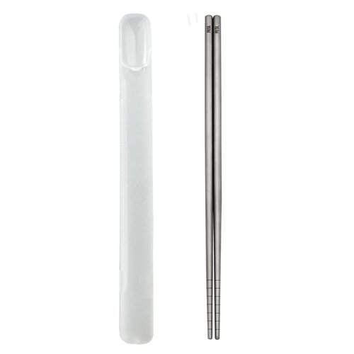 Carimee Titanium Chopsticks 1 Pair with Carry Case, 9” Lightweight Chopsticks reusable, Travel utensils, Non-Slip, Dishwasher Safe, Eco-Friendly, Portable, Gifts Set- White Case