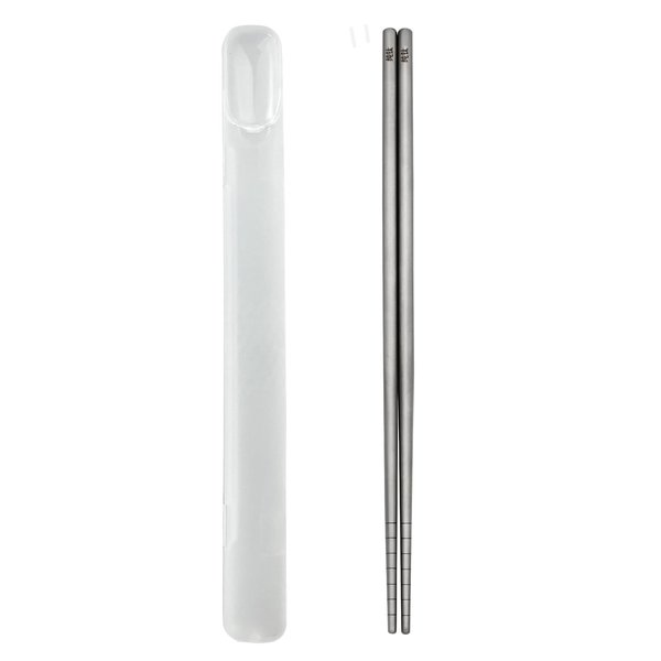 Carimee Titanium Chopsticks 1 Pair with Carry Case, 9” Lightweight Chopsticks reusable, Travel utensils, Non-Slip, Dishwasher Safe, Eco-Friendly, Portable, Gifts Set- White Case