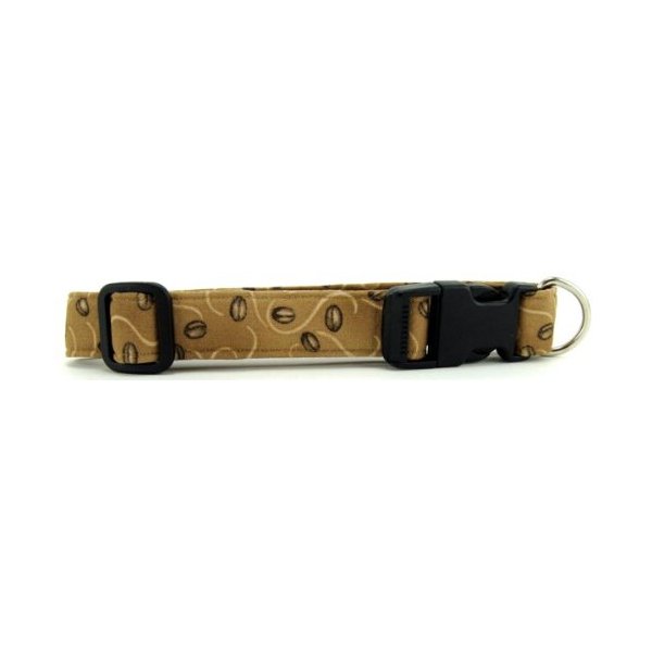 K9 Bytes Coffee Beans on Tan Soft Adjustable Dog Collar with Quick Release Buckle Small