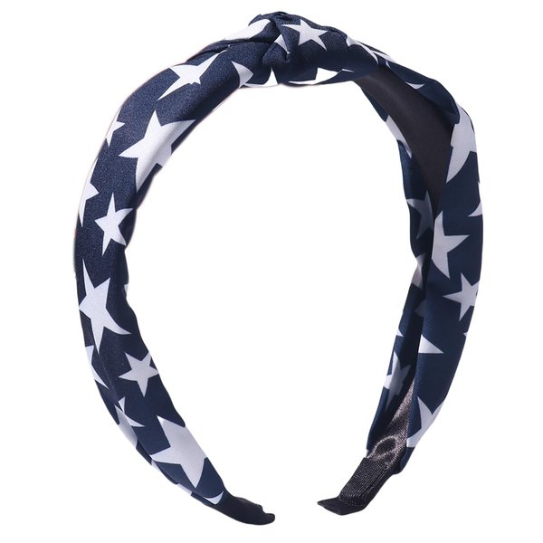 HIFANMM 4th of July Headband Independence Day Hair Accessories for Women Girls White Stars Blue Hair Decoration Non Slip Wide Knotted Hair Band Patriotic Parade Makeup Decor Supplies 1 Pcs