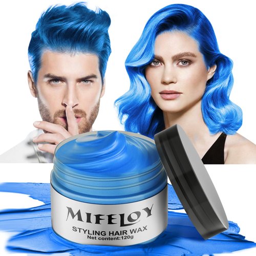 Blue Temporary Hair Color Wax 4.23 oz, Instant Natural Hairstyle Cream Dye, Washable Styling Pomades for Girls Women Youth, Disposable Coloring Mud for Party Cosplay DIY Halloween