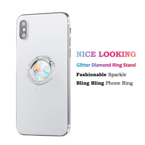 lenoup Glitter Bling Bling Phone Ring Holder,Sparkle Phone Ring Grip Artificial Diamond Stand,Rhinestone Cell Finger Ring for Phones,Pad(Silver)