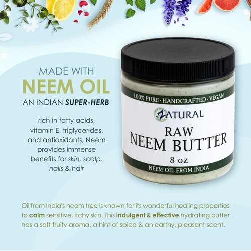 Organic Neem Butter-Coconut Oil, Neem Oil, Neem Leaf, Marula Oil, Kokum Butter, Rosemary, For Sensitive Skin, Itchy Skin, 8 oz.
