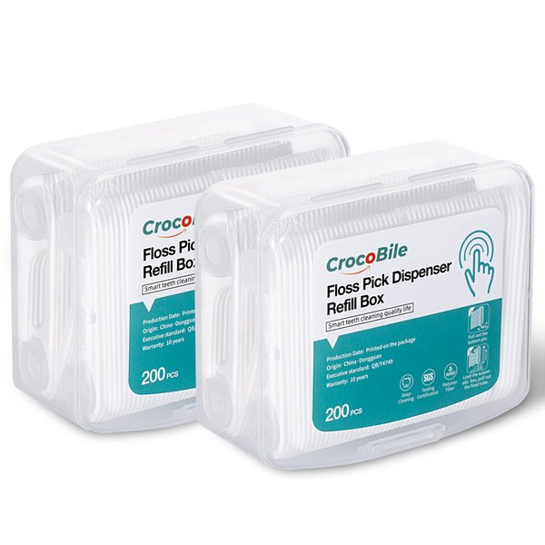 The New Floss Stick Refill Box - with [400 Count] Flossers, CrocoBile Advanced Clean Floss Picks, Strong Elasticity Dental Floss No Break & No Shred Floss, Designed to Refill Floss Pick Dispenser.