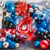 4th Spiderman Birthday Balloons Decorations, Spiderman Balloon Arch Kit with Royal Blue Black Red Silver Balloons, 40 Inch Red Number 4 Balloon Tower, Star Foil Balloons for Boys Superhero Theme Party