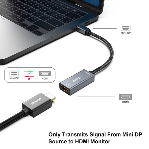 BENFEI Mini DisplayPort to HDMI, 4K@60Hz Active Mini DP to HDMI Adapter (Thunderbolt Compatible) with MacBook Air/Pro, Surface Pro/Dock, Monitor, Projector