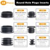 48PCS Mixed Sizes Round Plastic Plugs, Black Round Tubing Inserts, End Caps for Round Tubing Post, Biscuits and Plugs, Easy Install Plug