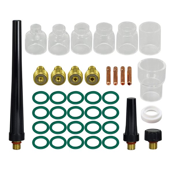 RIVERWELD TIG Gas Lens Collet Body 13N21 45V42 (.040" & 1mm) 13N22 45V43 (1/16" & 1.6mm) 45V44 13N23 (3/32" & 2.4mm) 45V45 13N24 (1/8" & 3.2mm) Glass Cup #4 ~ #12 WP 9 20 25 TIG Welding Torch 39pcs