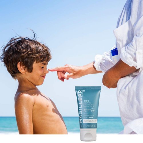 Luxury face Sunscreen SPF 50 PA+++ Daily sunblock for sensitive skin waterproof organic moisturizer mineral zink oxide suncream sun protector hypoallergenic natural Swiss brand Magiclear 1.7 Oz