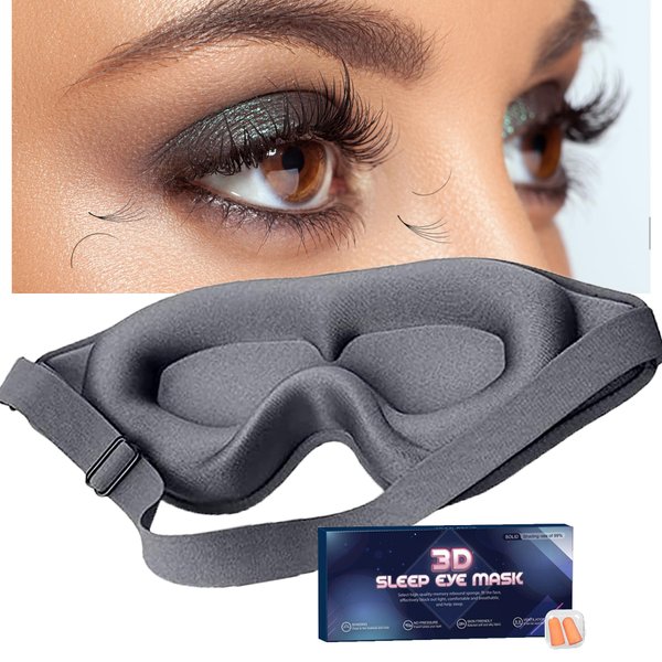 Eye Mask for Lash Extensions, Gray Sleep Mask for Lash Extensions for Women Men, 3D Contoured Lash Extension Sleep Mask, Lash Protector Breathable Soft Shade Cover for Travel Yoga Nap