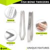 Cynamed 2 Pieces Fish Bone Tweezers, Stainless Steel Flat and Slant Tweezers Pliers Remover Tool, Non Slip Grip, Durable and Easy to Use (4.6")