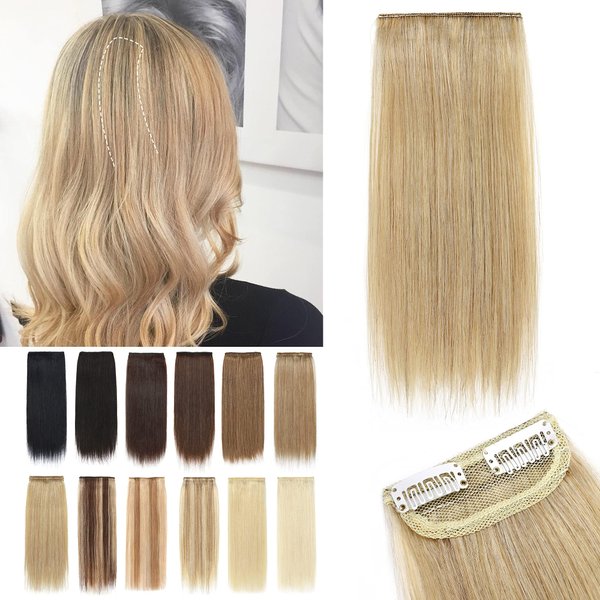 SEGO 2 Pcs Short Hair Extensions Clip in Human Hair 6 Inch 20g Hairpiece Human Hair Toppers for Women With Thinning Hair Adding Hair Volume /24 Natural Blonde