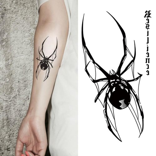 Oottati 2 Sheets Small Tiny Temporary Tattoo Stickers Black Spider Halloween