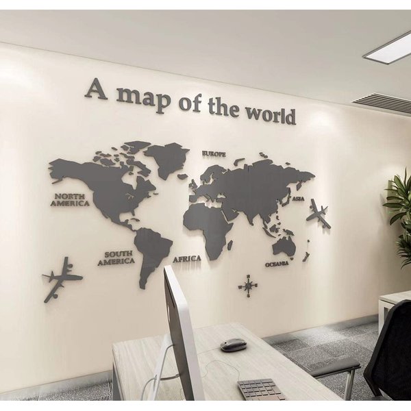 3D Wall Stickers - DIY World Map Wall Decal Sticker Murals Map Wall Décor for Living Room Bedroom TV Background Home Decorations(Grey,L: 180x100 cm)