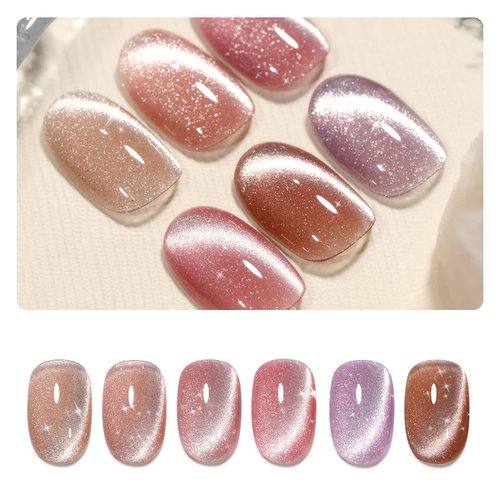 GAOY Pink Ocean Cat Eye Gel Nail Polish Set with Magnet for Holographic Cat Eye, Salon Gel Manicure and Nail Art DIY at Home
