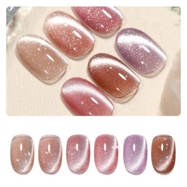 GAOY Pink Ocean Cat Eye Gel Nail Polish Set with Magnet for Holographic Cat Eye, Salon Gel Manicure and Nail Art DIY at Home