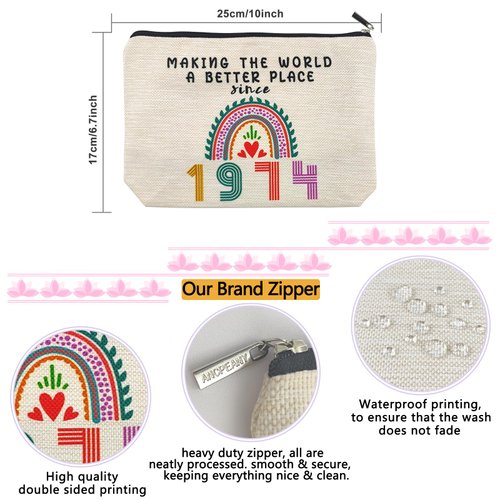 50th Birthday Gifts for Her, Funny 1974 50th Birthday Decorations Makeup Bag, Anniversary 50 Old Year Gift Ideas for Women, Wife, Sister, Mom, Aunt, Cool Cosmetic Travel Bag for Mothers Day, Christmas