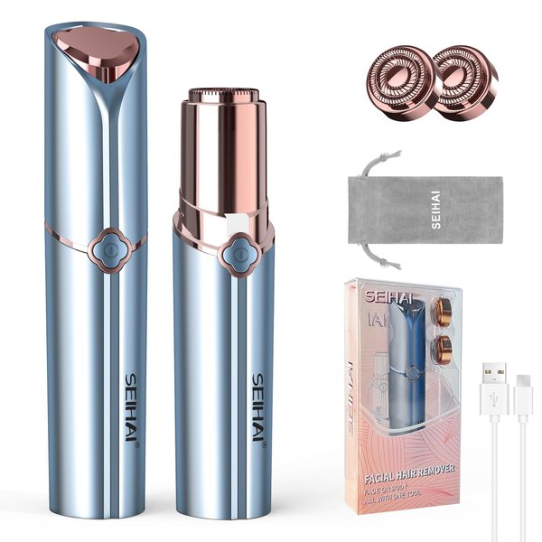 SEIHAI Hair Removal Device(2023), Facial Hair Removal for Women, Rechargeable Hair Remover for Women, Facial Hair Remover for Face, Upper Lip, Chin, Included 2 x Replacement Heads