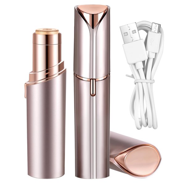 Facial Hair Removal for Women Painless Hair Remover, Waterproof Shaver Razor Hair Remover with LED Light for Face Bikini Peach Fuzz Upper Mustache Lip Chin (Champagne）