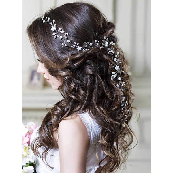 Unicra Flower Bride Wedding Hair Vine Crystal Bridal Headbands Flower Girls Headpiece Pearl Hair Accessories for Women and Girls (Silver)