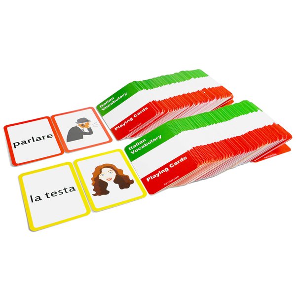 Pat's Flash Cards 384 Italian Concentration and Memory Matching Card Game Playing Cards - Includes Animals, Food, Family, and More