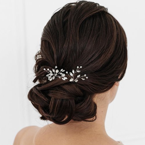 SWEETV Bride Wedding Hair Pins Crystal Bridal Hair Accessories,2pcs Crystal Wedding Hair Pieces, Bridal Hair Clips Set Handmade Rhinestone Bridal Hair Pin Jewelry for Women,Girls,Bridesmaids